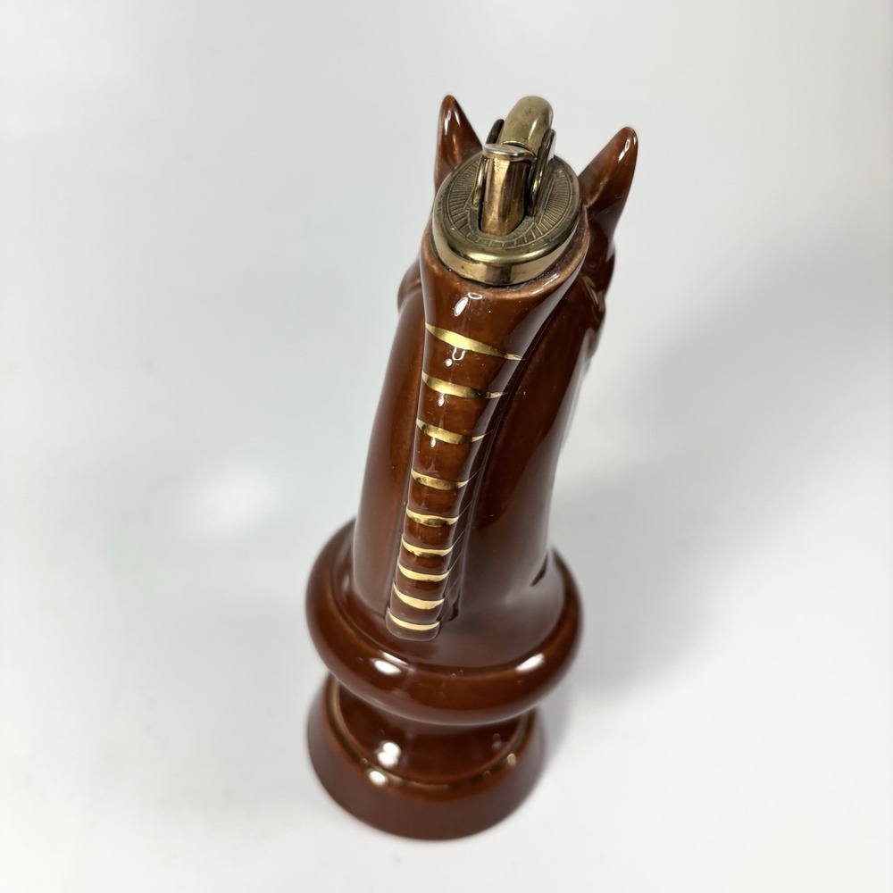 vtg glazed brown Gold  ceramic horse head chess table lighter Not Working - Picture 7 of 7